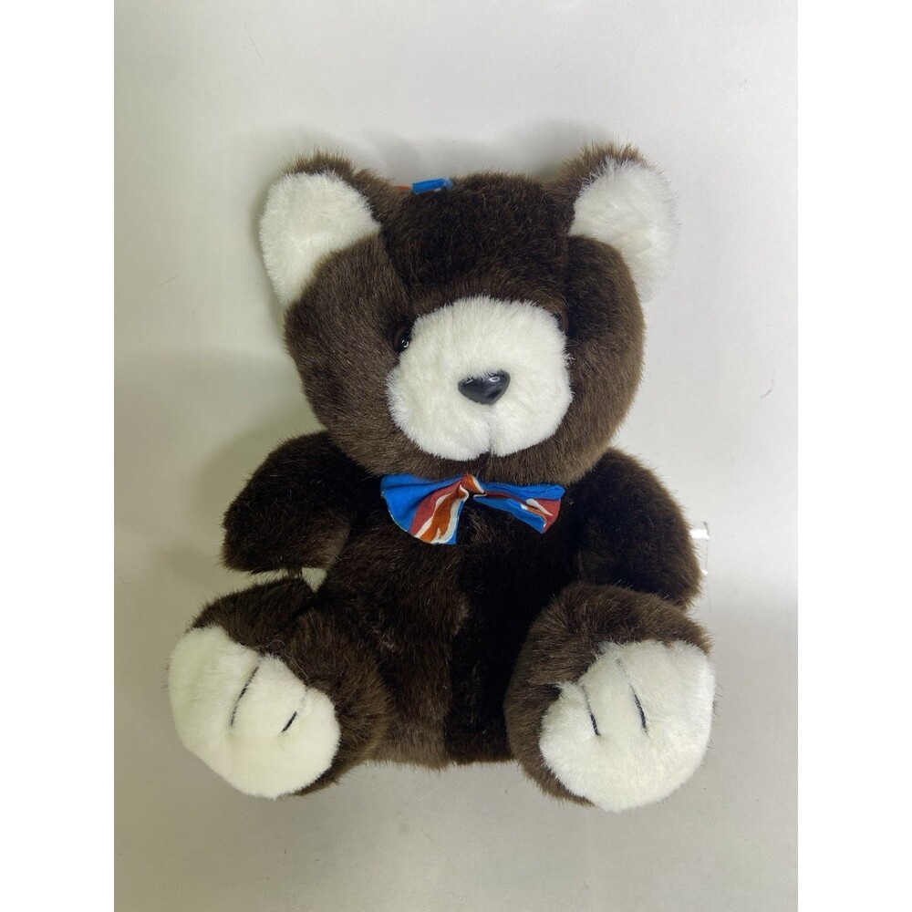 Vintage KB Bros Brown White Teddy Bear Plush Stuffed Animal Toy with Bow